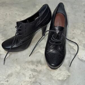 Gianni Bini Oxford Heel Boots Women's 7.5 Black Leather Lace Up